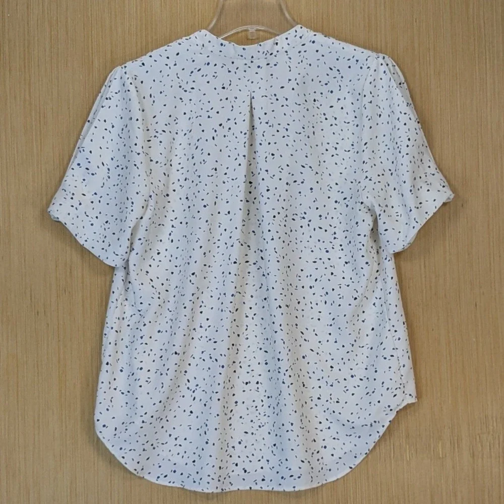 Ann Taylor Womens White Abstract Elevated Basic Career Chic V-Neck Blouse Medium - Picture 3 of 7